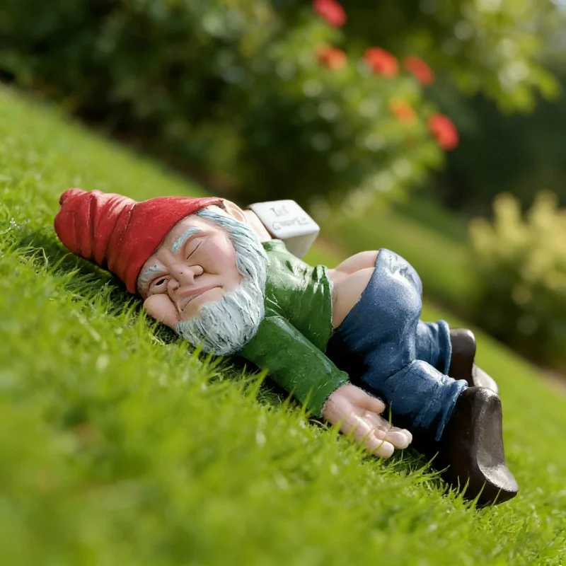 Resin Drunk Dwarf5.91Inch Outdoor Garden Decorative Statue Ornament Creative Craft for Landscape Design