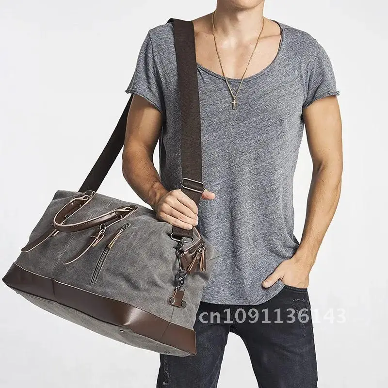 

Canvas Capacity Bag Men PU Leather Outdoor Luggage Travel Shoulder Photography Large Handbag Backpack Fitness Male Travel Bag