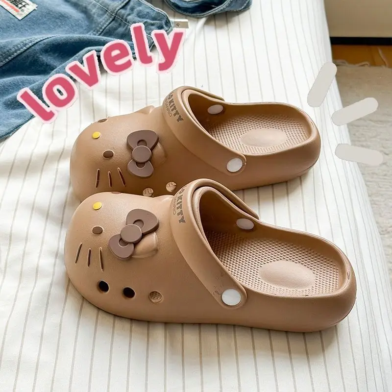 

Anime Hello Kitty Women Cool Slippers Sanrios Summer Eva Anti Slip Breathable Thick Soled Cartoon Girl Student Beach Slippers