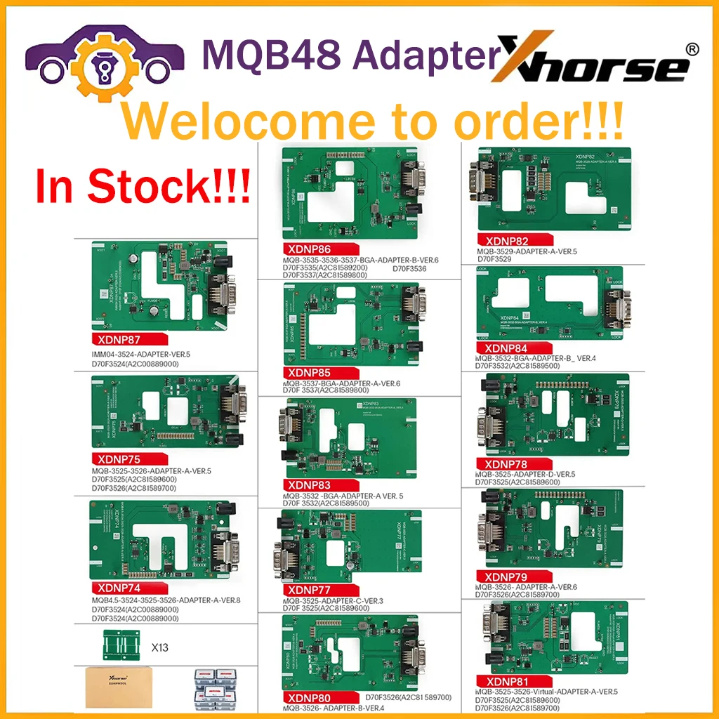 

2024 In Stock Xhorse MQB48 Adapters XDNPM3GL MQB48 Solder-Free 13 Full Set used with Muti-PROG/ VVDI PROG/ Key Tool Plus Pad New