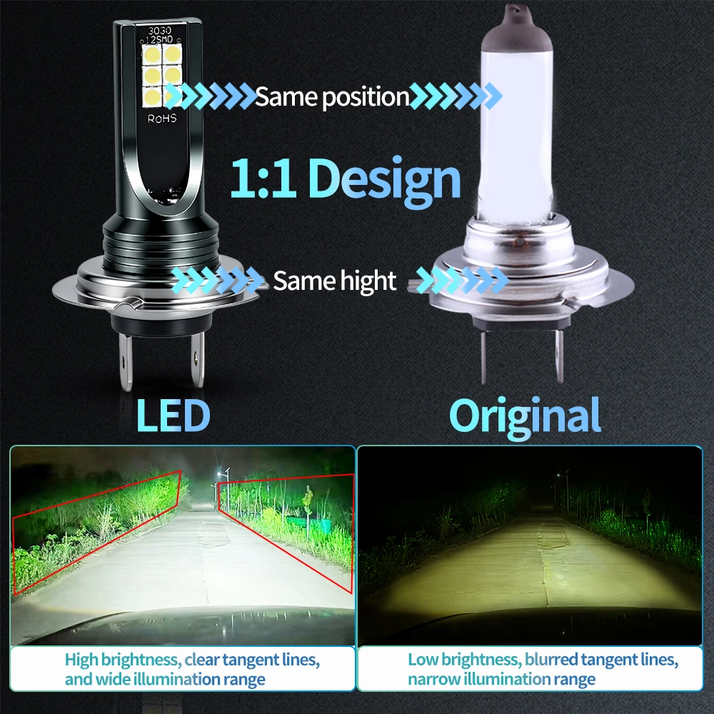 2 Stück H7 LED-Scheinwerfer Nebelscheinwerfer DRL-Birnen 6000K 3030-Chipsets 12 Chips Plug-and-Play für Auto-Scheinwerfer Nebellampen – Detail 2