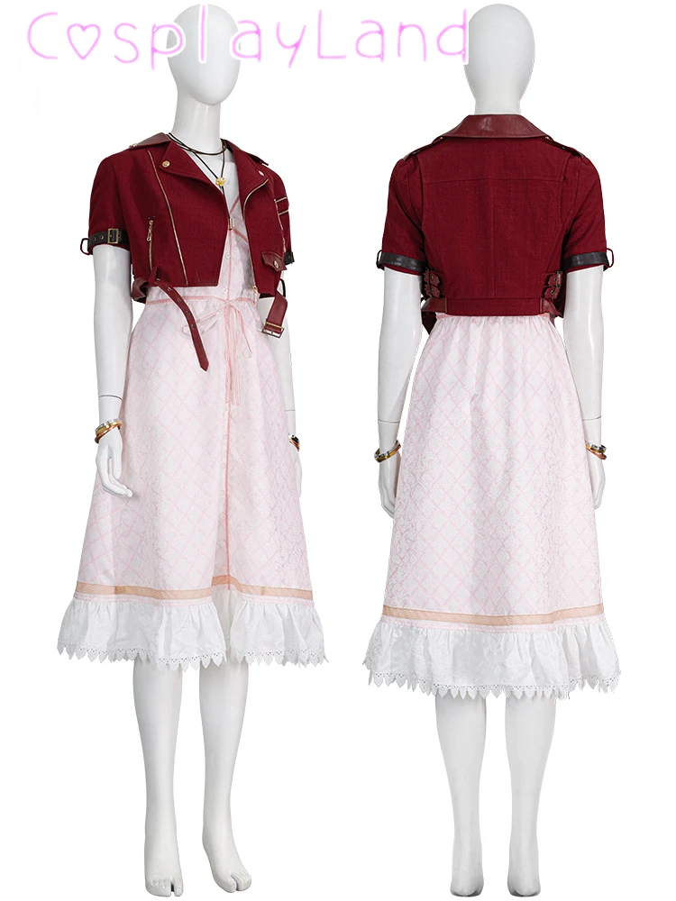 

Game FF7 Aerith Gainsborough Cosplay Costume Dress Jacket Women Disguise Ouifit Halloween Carnival Suit Aerith Pink Dress