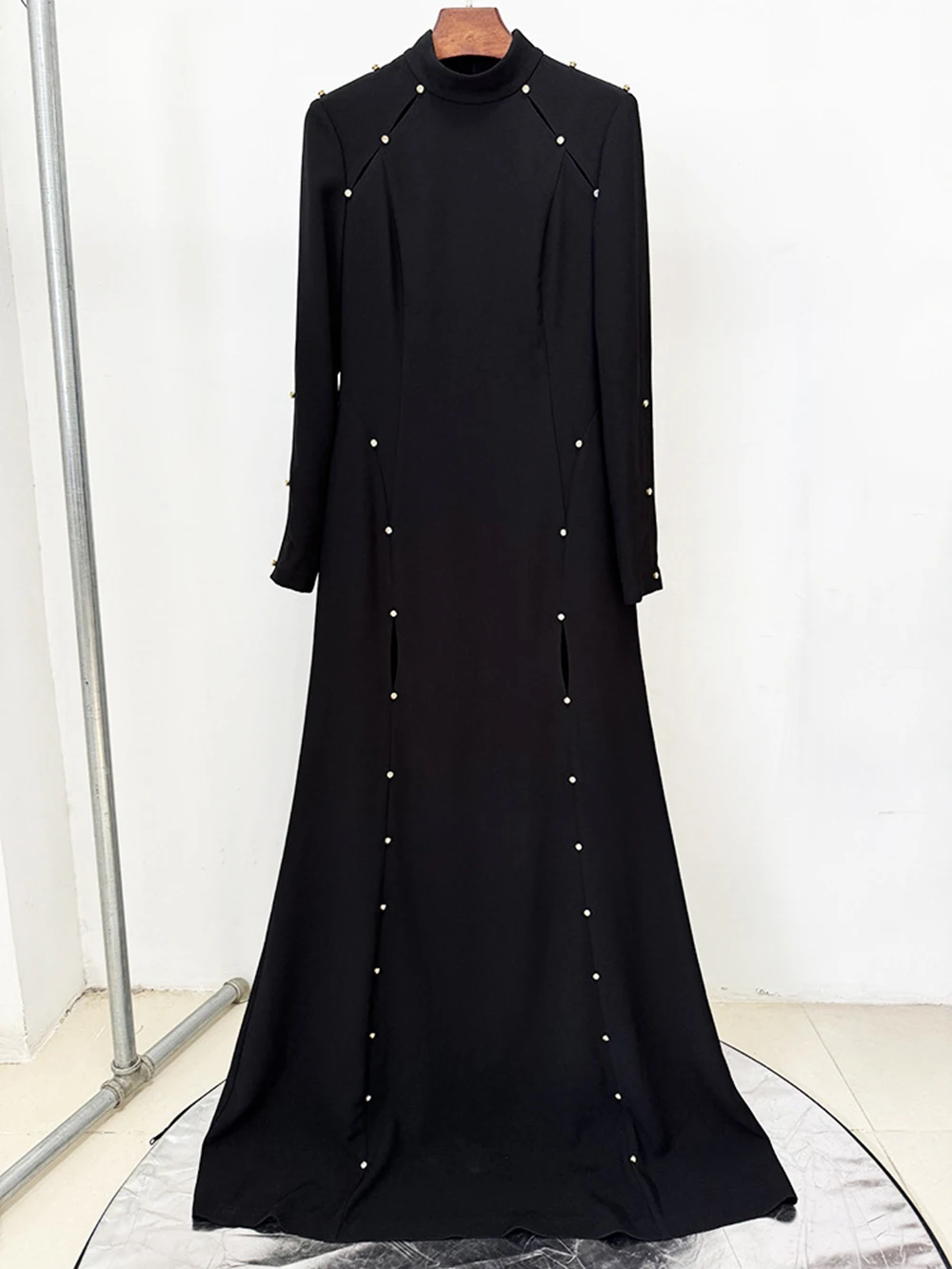 Modphy eleganckie czarne sukienki Maxi balowe z długim rękawem z golfem diamentowe drążą formalne suknie wieczorowe damskie sukienki na przyjęcie 2025