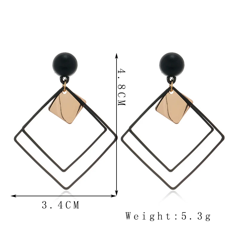 Trendy Black Double Layer Hollow Out Rhombus Drop Earrings for Women Party Geometry Round Metal Dangle Earrings Simple Jewelry
