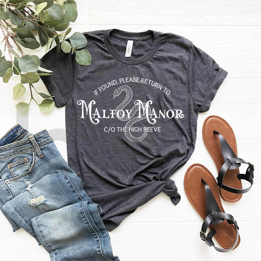 If Found , Please Return To Malfoy Manor Shirt Funny Sayings T-shirt Dramione Book Club Tee Dark Academia Bookish Merch Fans Top