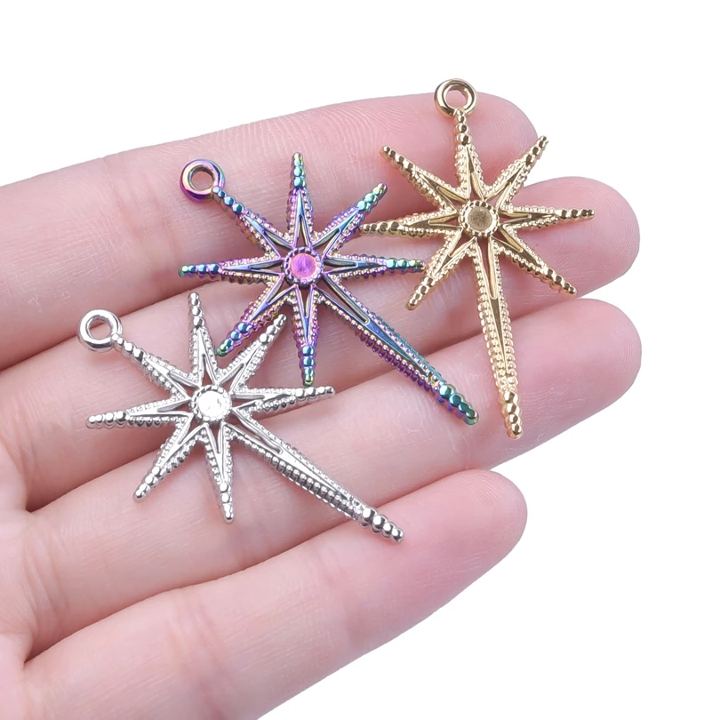 6pcs Eight-Pointed Star Charm Stainless Steel Pendant DIY Jewellry Findings Stainless Steel Charms For Jewelry Making Supplies