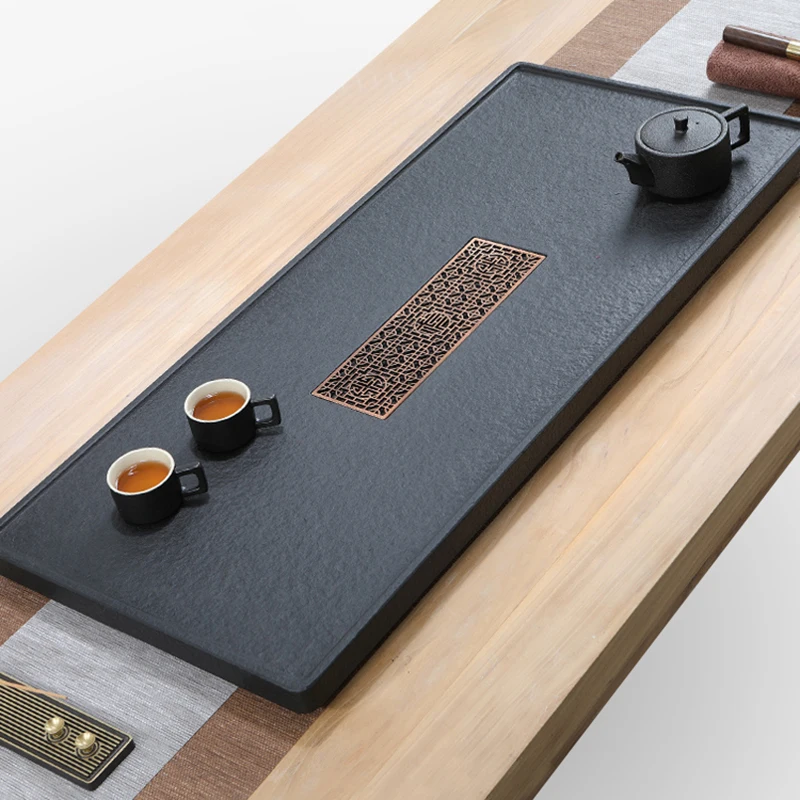 

Kitchen Black Tea Tray Serving Luxury Decorative Accessories Stone Drainage Chinese Tea Tray Tableware Bandejas Home Products