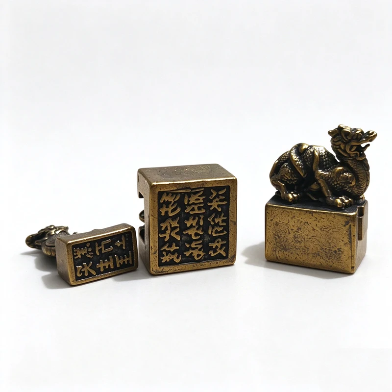 Pure Copper Dragon Carved Small Seal Home Decor Vintage Brass Animal Miniatures Figurines Office Desk Decorations Ornaments