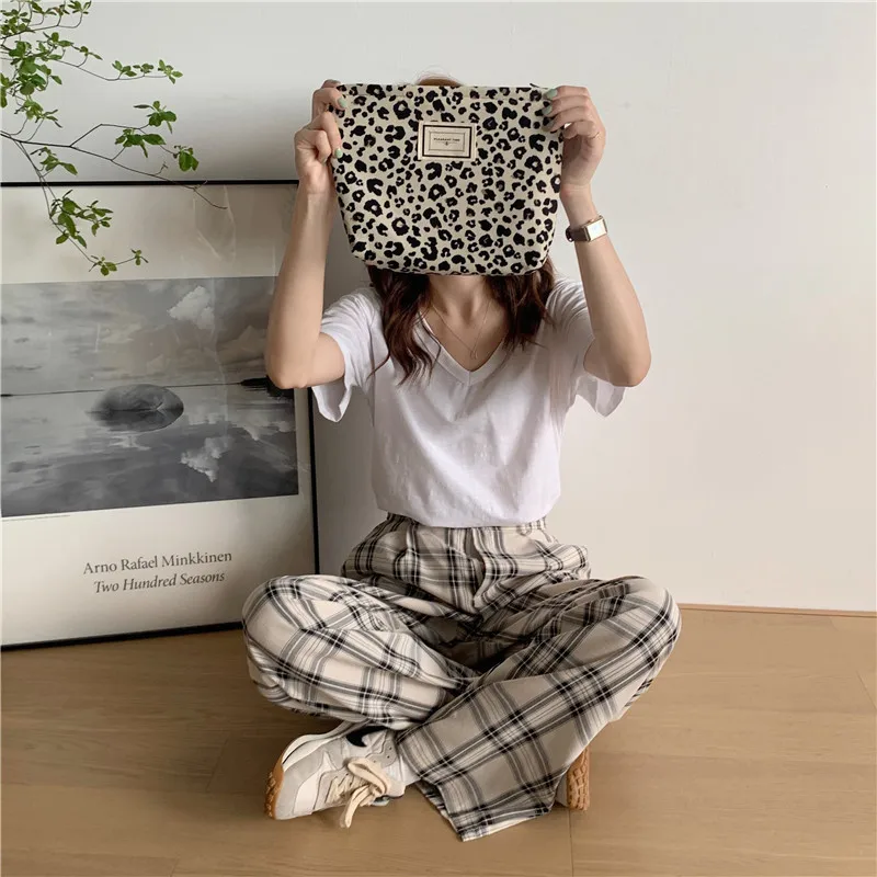 Borsa cosmetica leopardata da donna in tela impermeabile di grande capacità borsa con cerniera borsa da viaggio femminile lavaggio trucco Organizer