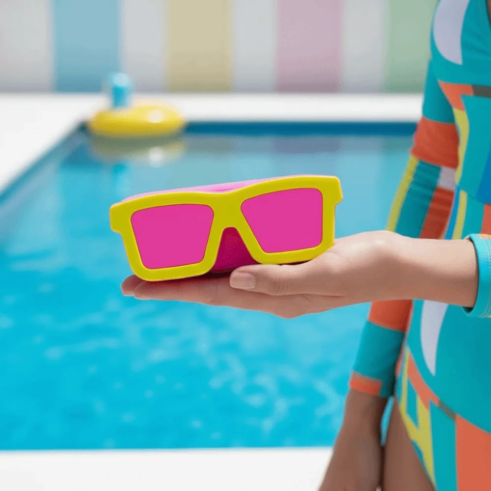 Vibrant Color Sunglasses Shaped Case Shockproof Shell Food Grade Dopamine Cosmetic Pouch Compact Size Soft Texture