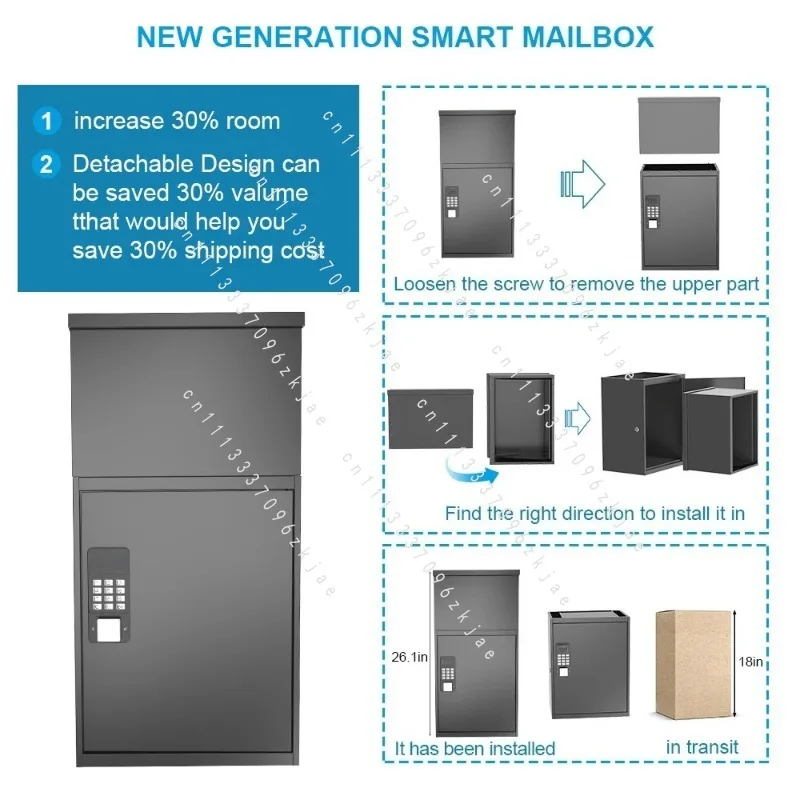 Anti Theft Outdoor Wall Mount Detachable Metal Smart Mailbox Parcel Box for Residential Delivery Drop Box