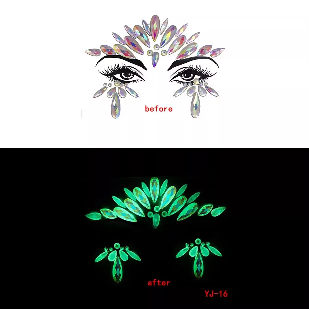 Glow in the Dark Face Gems 3D Acrylic Rhinestone Stickers for Halloween Party Face Jewels Crystals Forehead Eyes Cheek Body Art