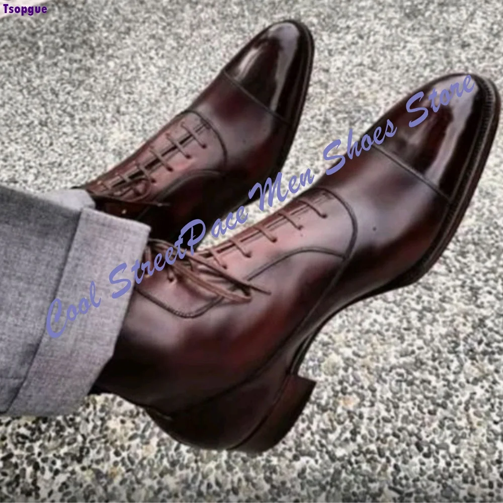Men's Cap Toe Gradient Leather Ankle Boots Lace Up Handmade Formal Business Dress Boots Wedding Party 2026 New Arrival Men Shoes