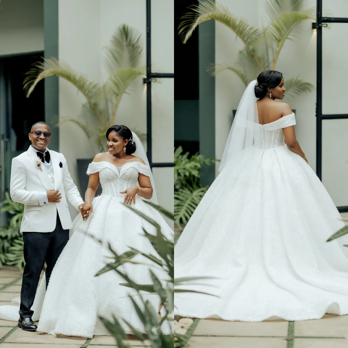 

Customized 2026 White African Style Wedding Dress With Shoulder And Sweetheart Neckline Satin Pearl Backless Vestido De Novia