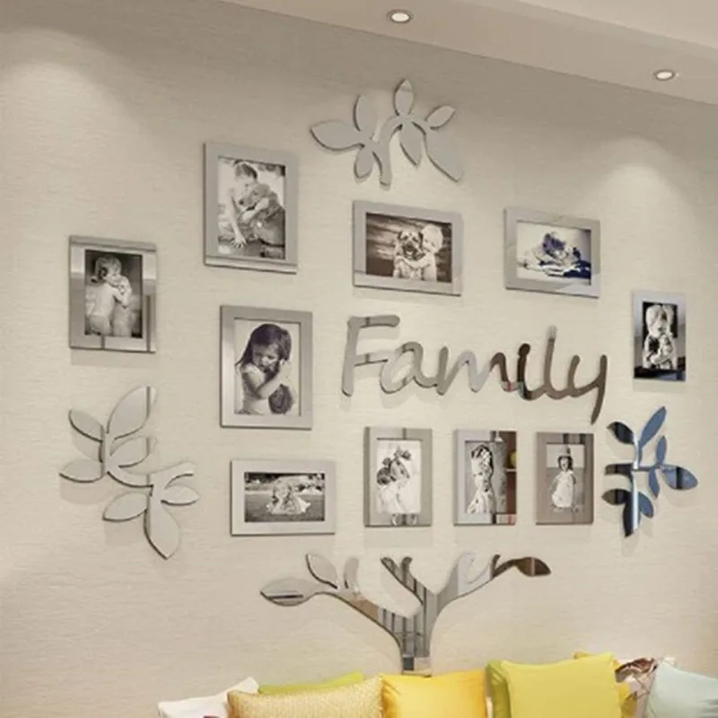 3D Acrylic Mirror Photo Frame Wall Sticker Family PhotoTree Decor for Living Room TV Backdrop Art Wallpaper Home Decor