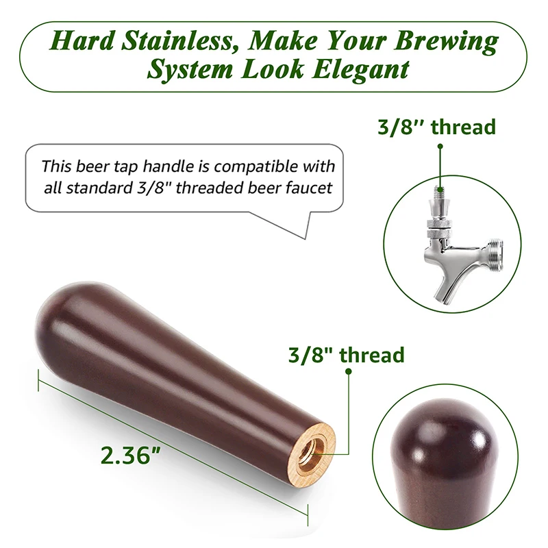 3 PCS Beechwood Tap Handle for Beer,3/8