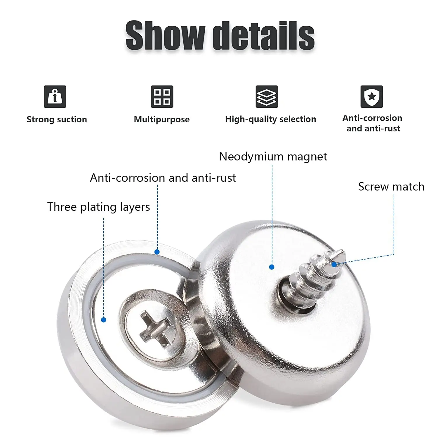 Super Strong Round Cup Neodymium Magnets Heavy Duty, Ring Rare Earth Magnets with Holes, Countersunk Hole Pot Magnets