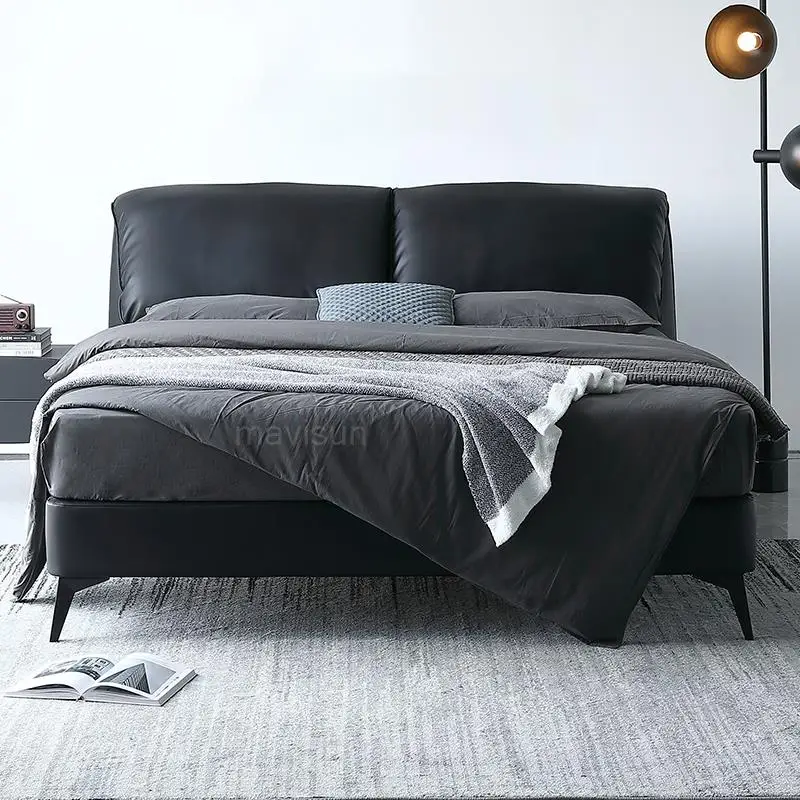 

Nordic Leather Bed Small Apartment 1.8 Meters Contemporary Minimalist Black Soft Comfortable Double Master Wedding Bed