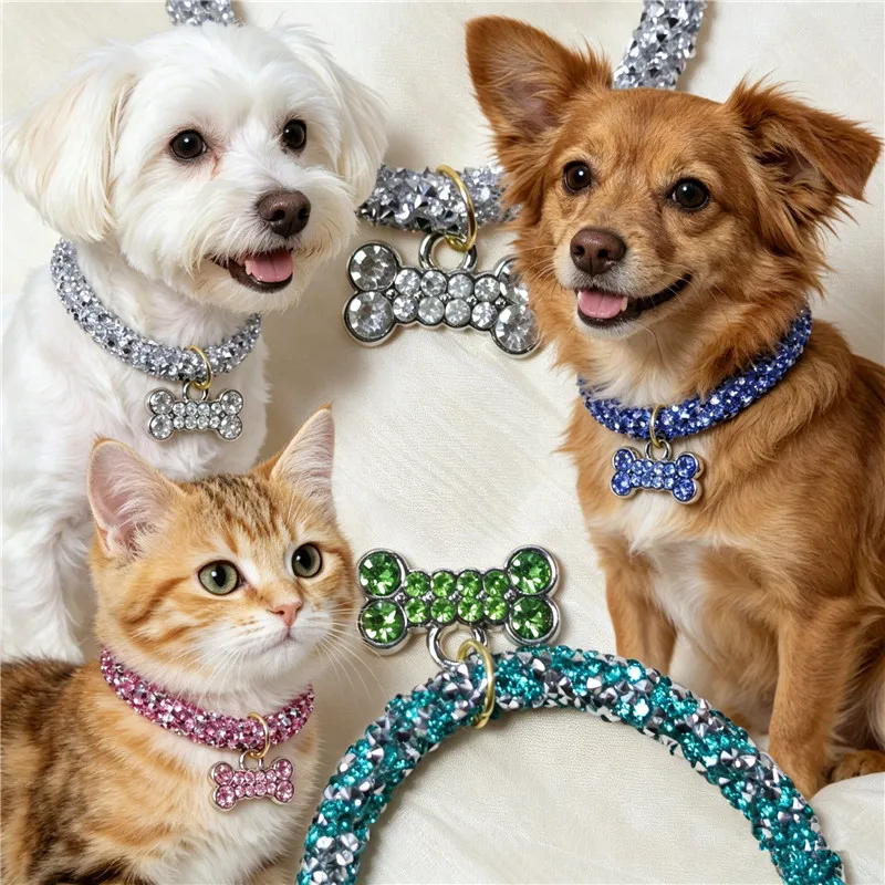 Collar Ajustable para Gatos con Pedrería, Gargantilla Brillante para Mascotas, para Perros y Gatos Pequeños y Medianos, Joyería para Mascotas, Regalo para Bodas y Fiestas