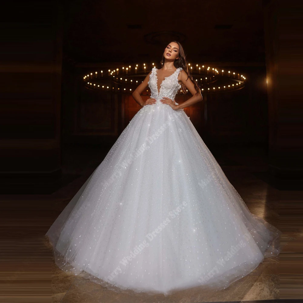 

Elegant A-Line Women Wedding Dresses Luxurious Sexy Sleeveless Lace Decal Bridal Gowns Princess Vestido De Noiva Customized 2026