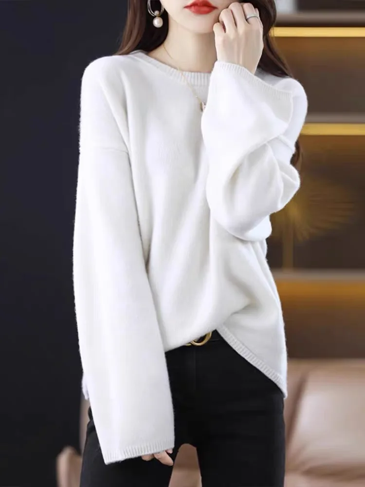 Thiened Camere ours fourrure femmes pull ample automne hiver tricoté Long Sve rond Ne décontracté Sle Base irt