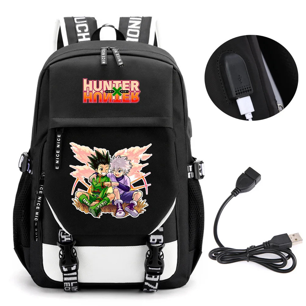 Anime Hunter Seesaw Killua Zoldyck Backpack School BookBags Mochila Travel USB Port Bag Laptop Boy Girls Backpack