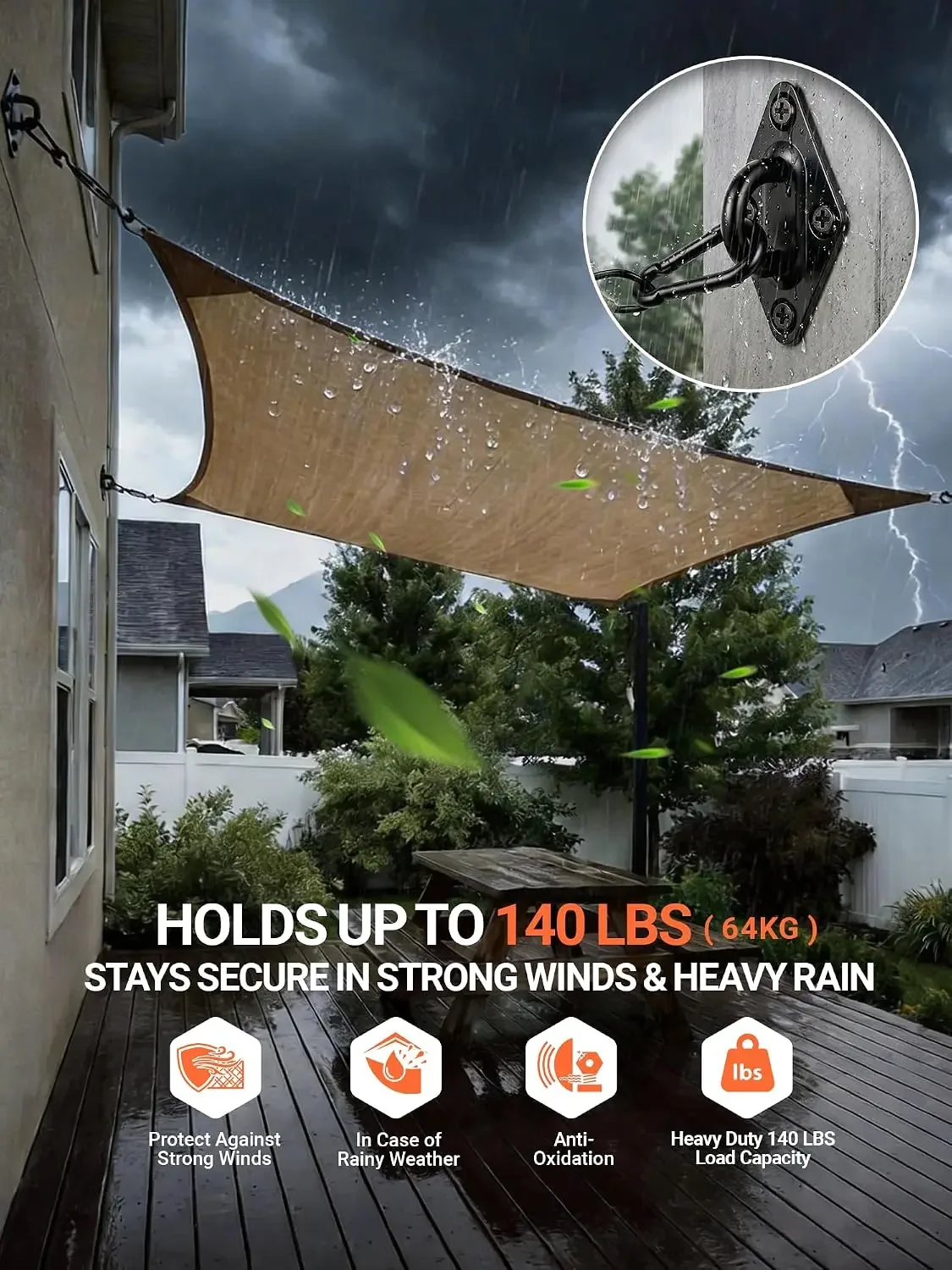 Sunshade Sail Hardware Kit: 6-inch 304 stainless steel sunshade hardware for rectangular and triangular sunshade sail installation, 44 heavy-duty canopy accessories for sunshade outdoor patio garden backyard
