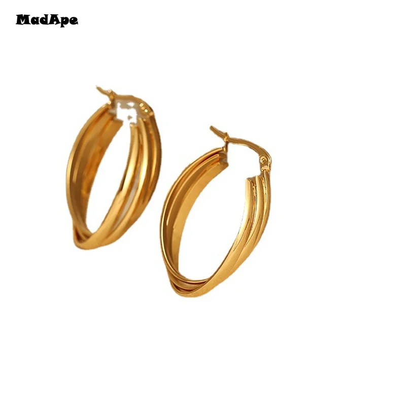 Gold color circle creole earrings, Stainless Steel Big Round wives Hoop Earrings gifts for women