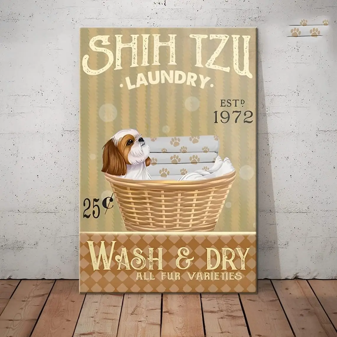 1 PCS,Shih Tzu Lovers Shih Tzu Dog Laundry Company Wall Art for Bathroom Home Living Decor Retro Signage Pub Cafe Restaurants Ma