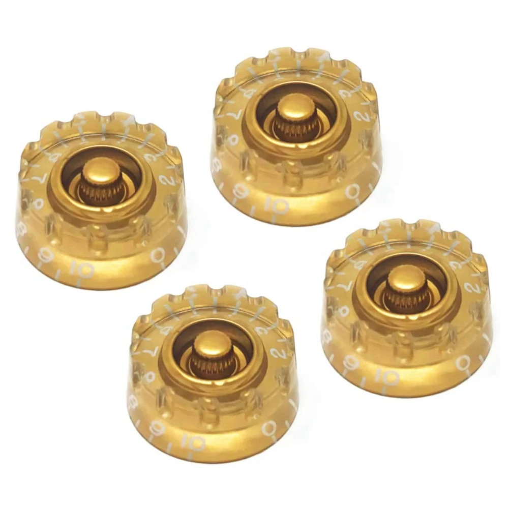 

Gold Notched Speed Knobs for Gibson Les Paul SG Electric Guitar (Set of 4) Knurled Fits 24 Fine-Spline Shaft Pots