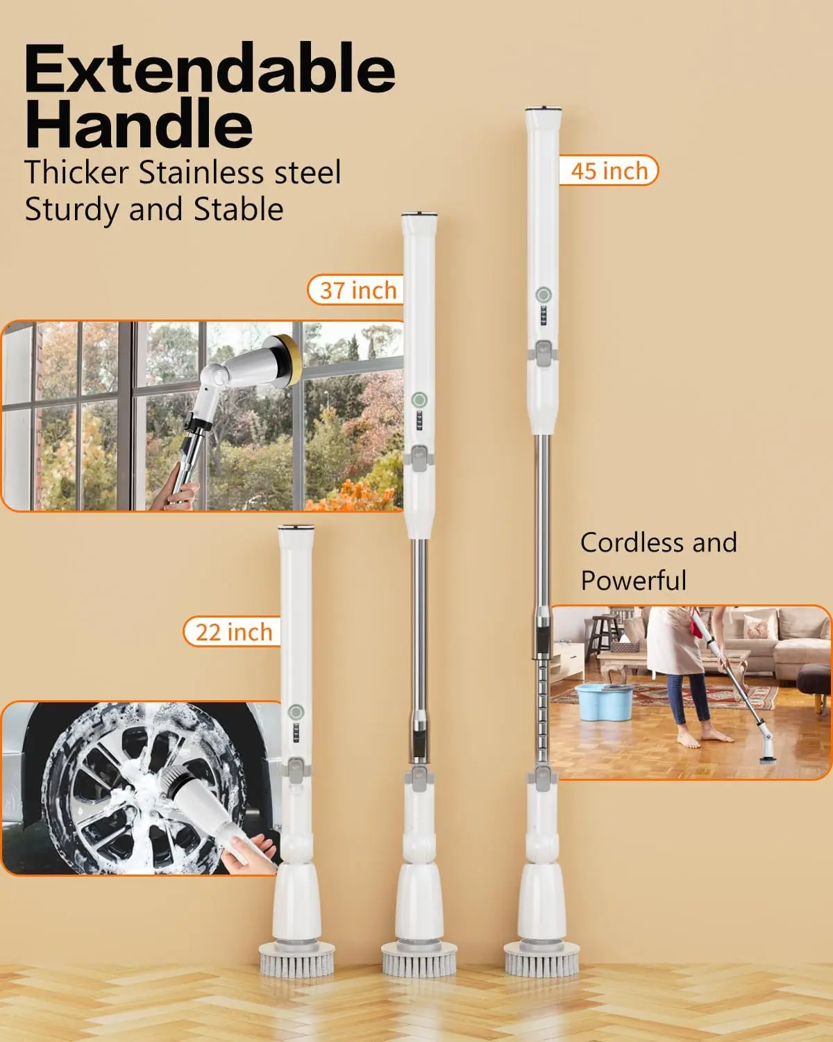 Purificador de chuveiro sem fio multifuncional de 500 RPM, IPX7 à prova d'água com display LCD - cinza