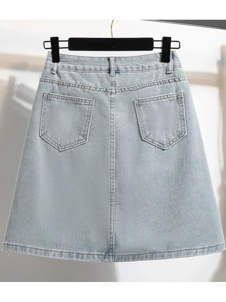 Denim Plus Size Summer A-Line Mini Skirts Women Irregular Patchwork Fashion Ruffle Pleated Ladies Skirts High Waist Woman Skirts