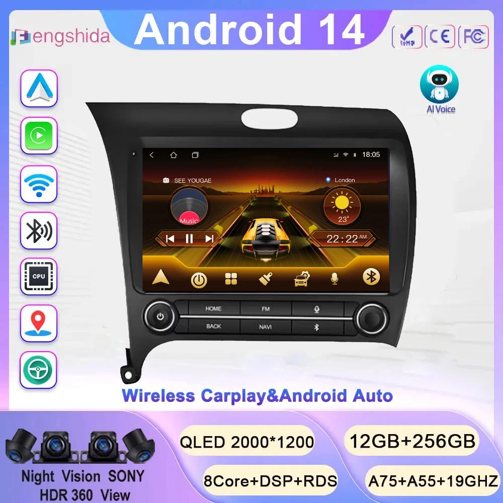 Estéreo de coche Android 14 para Kia Cerato 3 K3 Forte 2013 2014 2015 2016 2017 2018 reproductor de Radio Multimedia GPS Carplay Android Auto