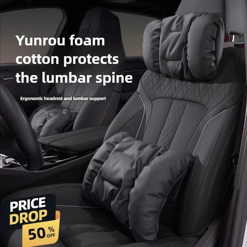 

Car Neck Pillows Leather Car Headrest For Head Pain Relief Filled Fiber Universal Comfortable Car Neck Pillows Waist Pillows Set