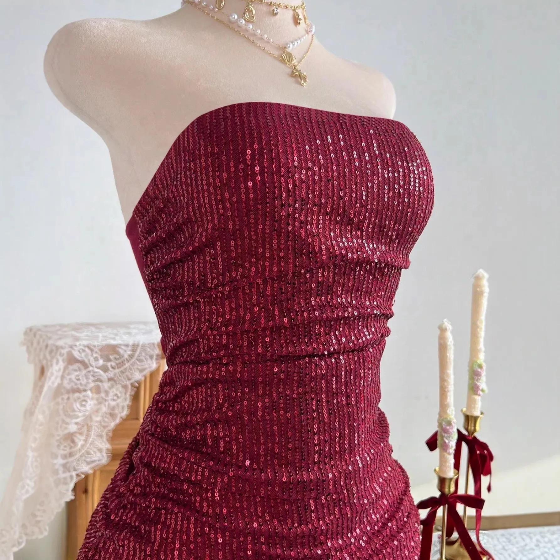 Sequined Sequin Dress Slim Fit Elegant Party Dress with Commuter Chic Date Mini Length Spring Patchwork Bodycon for Women