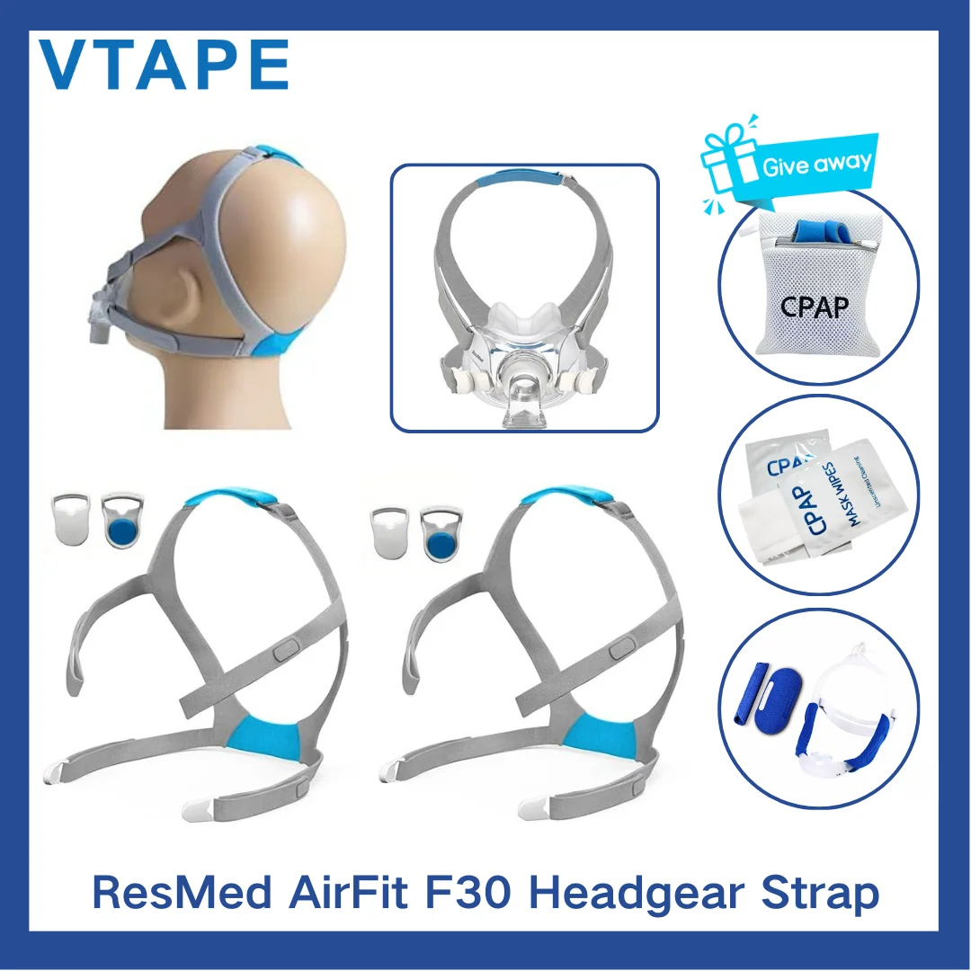 Resmed-cpap用airff30ヘッドギア、交換用アクセサリ、標準サイズ、4クリップ、2パック