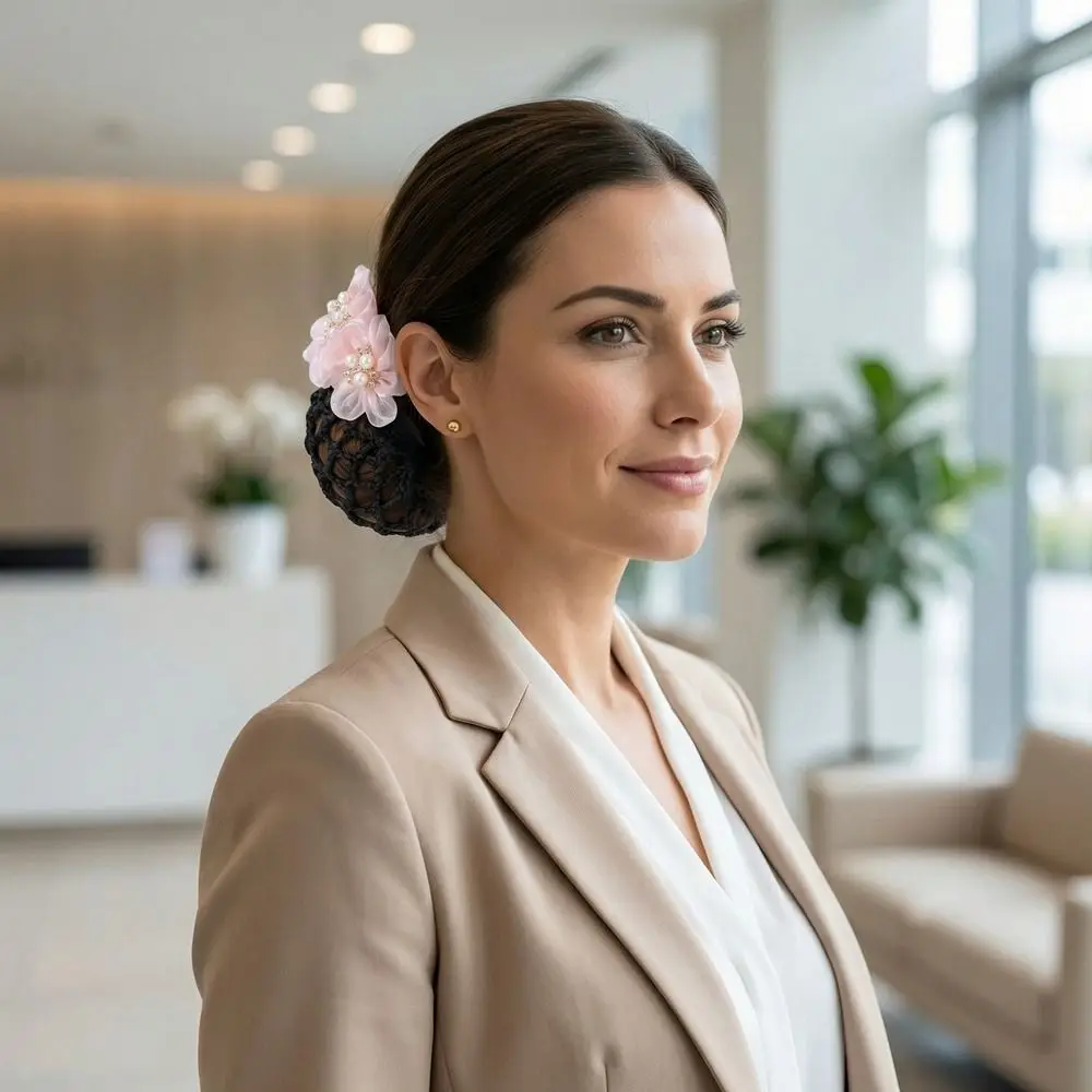 

Delicate Imitation Pearl Delicate Flower Hair Net Dual-Use Ornament Cover Net Spring Clips Cloth Colorful Bun Net Snood Nurse