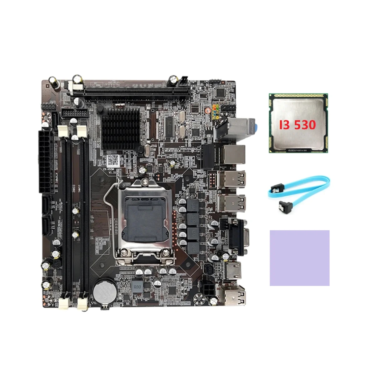 H55 Motherboard LGA1156 Supports I3 530 I5 760 Series CPU DDR3 Memory Motherboard+I3 530 CPU+SATA Cable+Thermal Pad