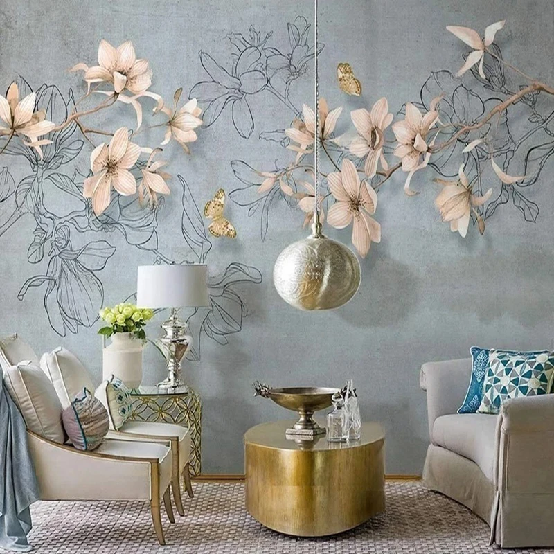 MU8776 Nordic European Magnolia branch Hand-painted ins Chinese Custom indoor TV background wall Paper decoration salon maison l
