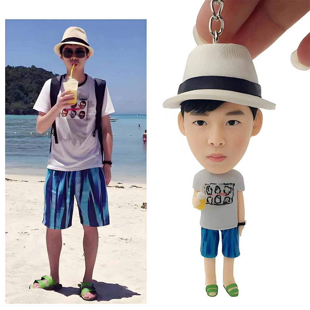 Keychain Custom Bobblehead Figurine,Personalized Handmade Key Ring,Customized Xmas Gift DIY Sculpted Key Chain,From Your Photos