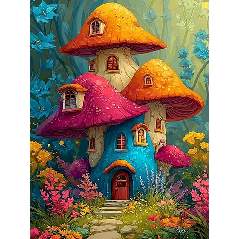 

GATYZTORY Painting By Number Lanscape Kits For Adults Handpainted DIY Gift Picture By Number Mushroom House Canvas Home Decor