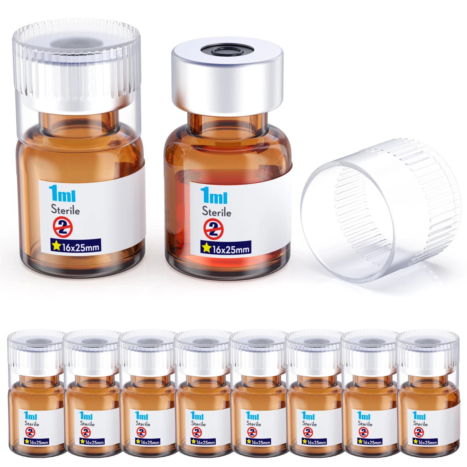 Sterile Empty Vials With Reuse Cap And 13 /20 mm Self Healing Injection Port,Buckle Glass Vials ,Sterile Package,Amber