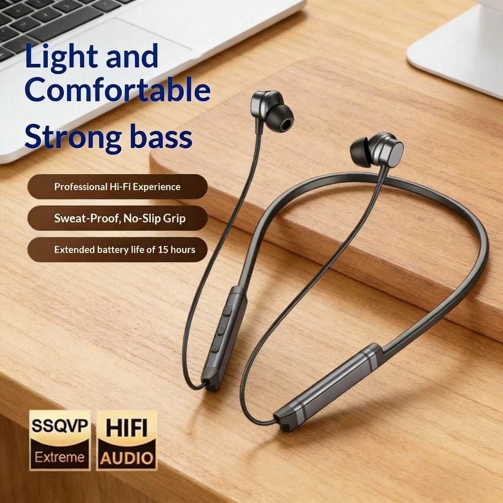R Wireless Neck-hung Bluetooth Headset Noise Cancellation High Sound Quality for Sports Running Fitness Business E-Sports Sleep