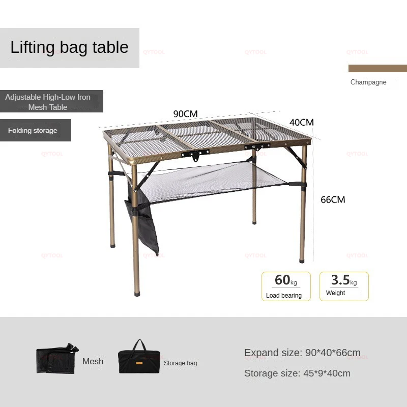 Mountainhiker Aluminum Outdoor Camping Table Adjustable Lifting Highlow Dual-purpose Lifting Table Portable Folding Picnic Table