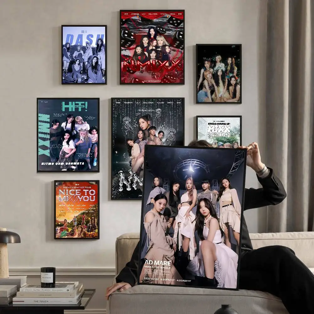 N-NMIXX Kpop Female Singing Group  Classic Vintage Posters Decoracion Painting Wall Art White Kraft Paper Kawaii Room Decor