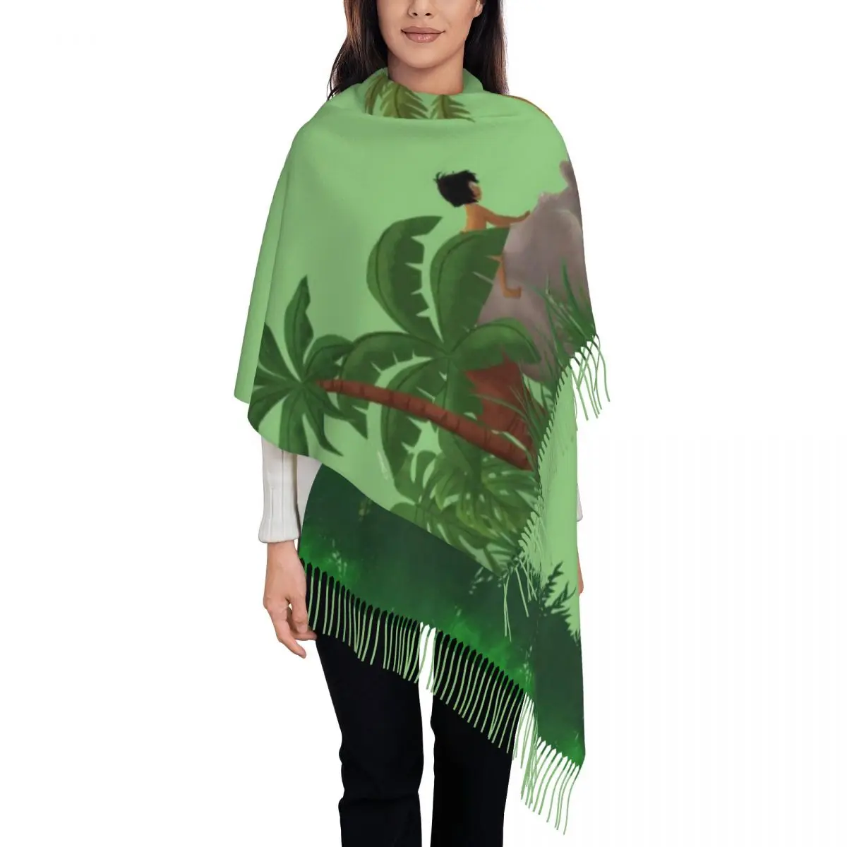 

Custom The Jungle Book Cartoon Tassel Scarf Women Soft Shawl Wrap Female Winter Fall Scarves