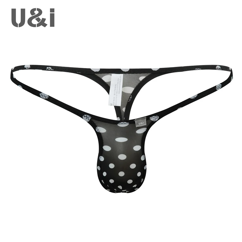 U&I sexy thong men's thin slightly transparent nylon low-waisted one-piece bagless fashion pattern T underwear