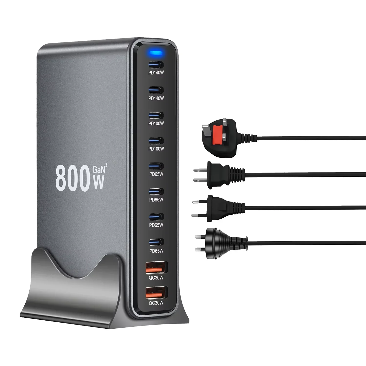 

800W GaN Fast Charge 3.0 USB Type-C Quick Charger,10-Port 5C3A PD Charger for Mobile and Tablets, Portable and Convenient