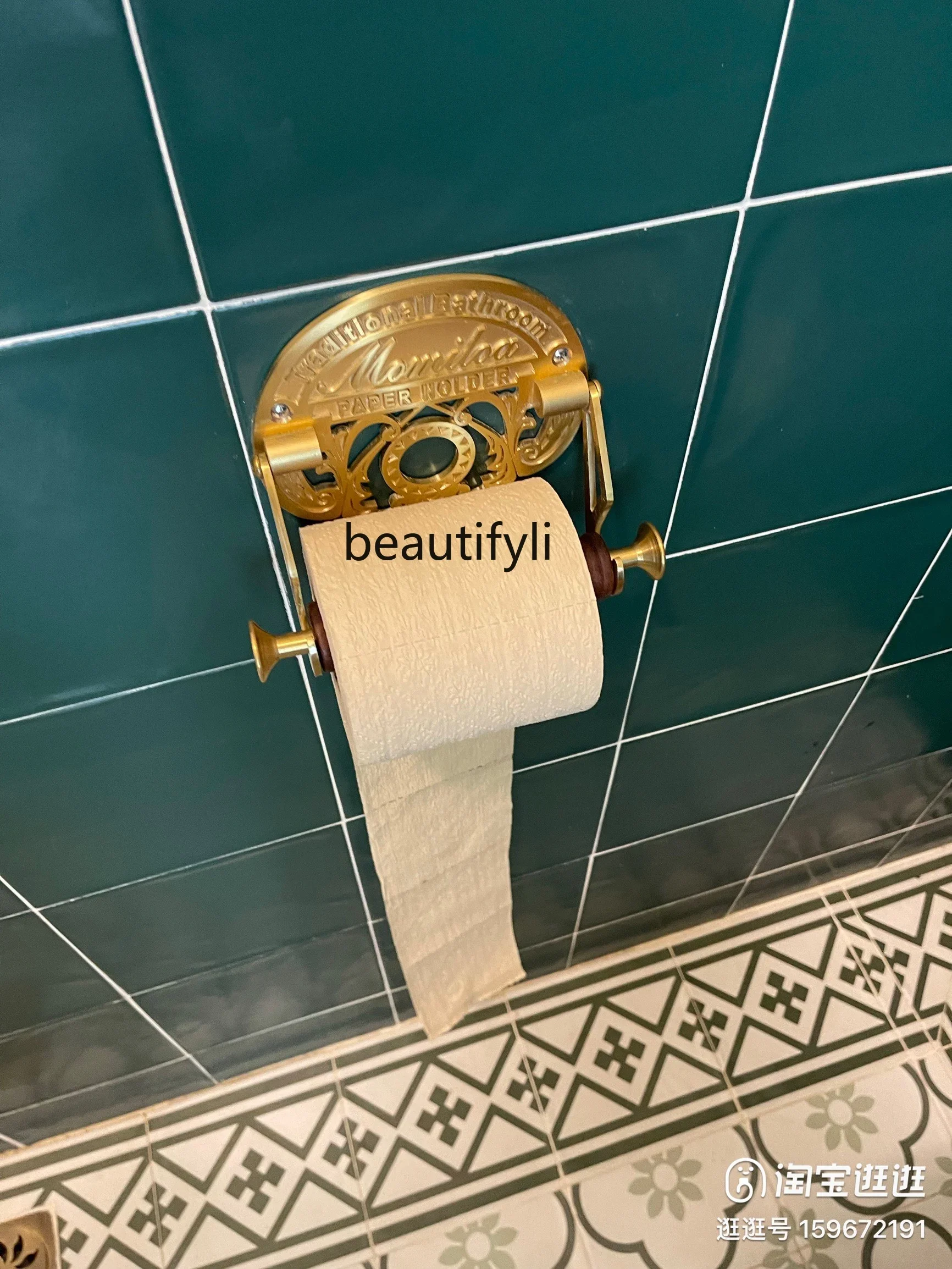 

Retro classic bathroom decorative tissue holder Solid wood scroll paper holder