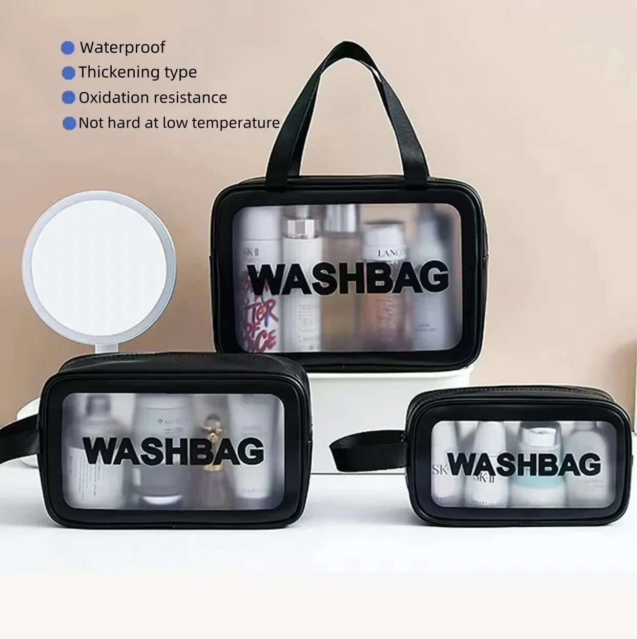 Transparente wasserdichte tragbare Reise-Make-up-Wasch tasche für Frauen mit großer Kapazität